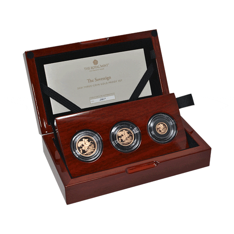 The Royal Mint Coins 2021 Three-Coin Gold Proof Sovereign Set