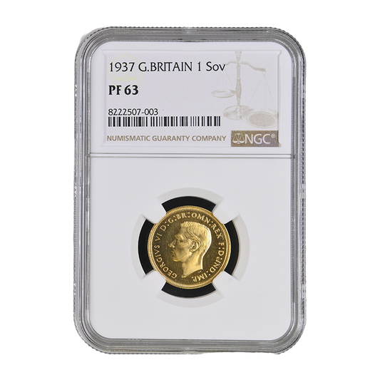 1937 George VI Proof Plain Edge Sovereign NGC 63