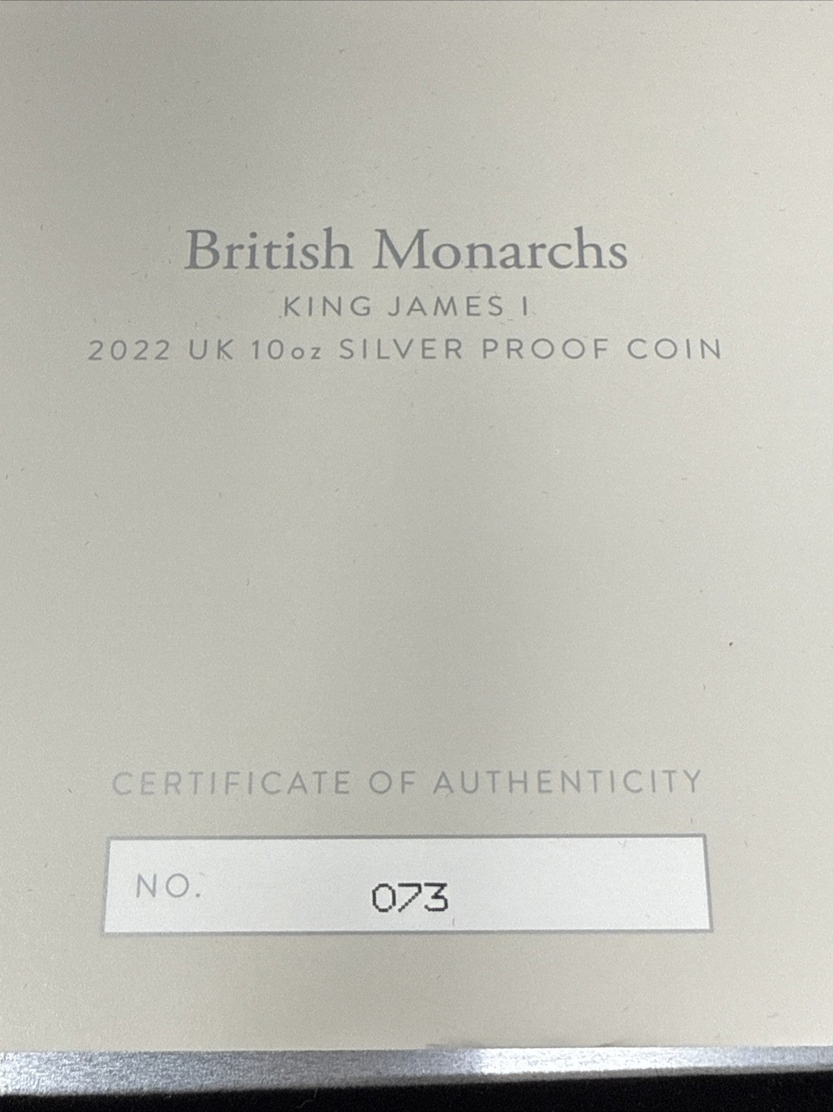 2022 King James I Uk 10oz Silver Proof Coin Royal Mint Low Cert Number