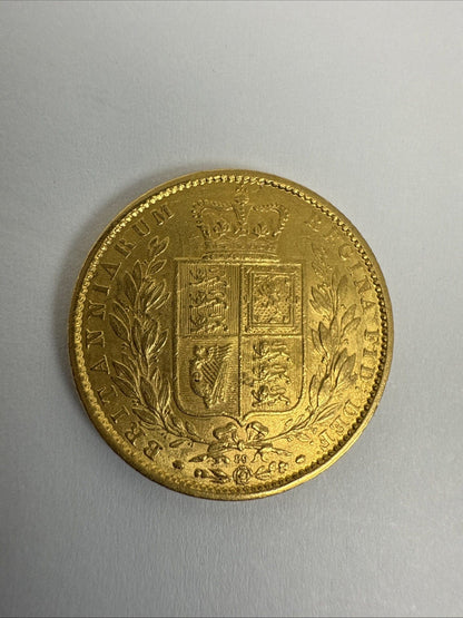 Exclusive Coins 1864 Gold Full Sovereign Queen Victoria Young Head Shield Back