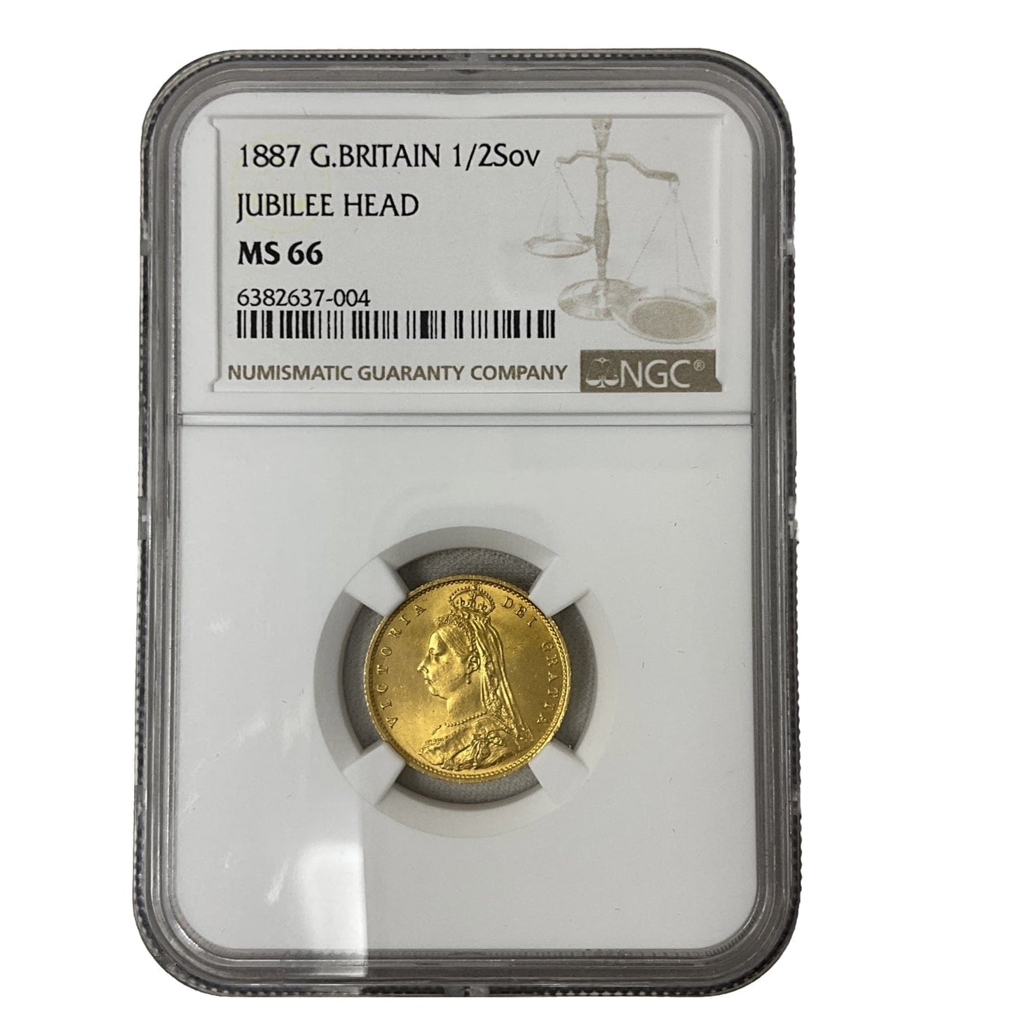 Exclusive Coins 1887 Queen Victoria  1/2 Sovereign Jubilee Head NGC MS 66