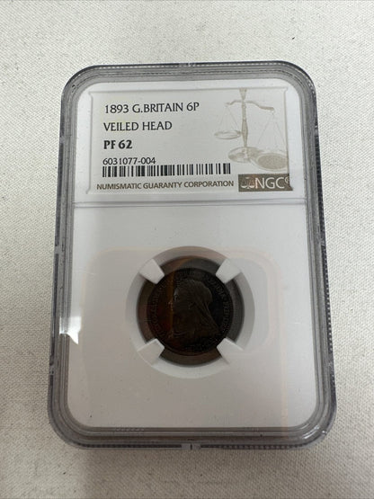 Exclusive Coins 1893 Great Britain SixPence Queen Victoria Veiled Head  NGC PF 62 Silver