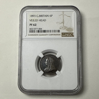 Exclusive Coins 1893 Great Britain SixPence Queen Victoria Veiled Head  NGC PF 62 Silver