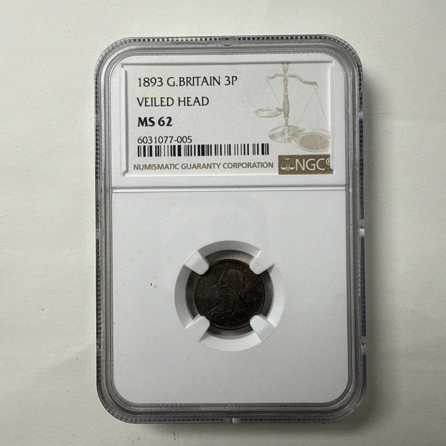 Exclusive Coins 1893 Great Britain  Three pence Queen Victoria Veiled Head Mint State Coin 62