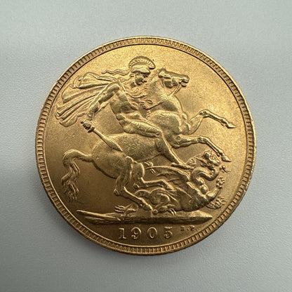 Exclusive Coins 1905 King Edward VII Full Gold Sovereign 22k