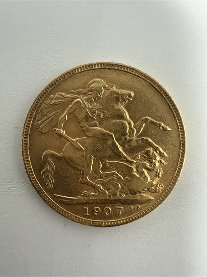 Exclusive Coins 1907 King Edward VII Full Gold Sovereign 22k Nice Example