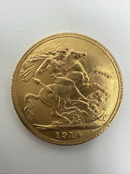 Exclusive Coins 1914 King George V Full Gold Sovereign Nice Example 22k