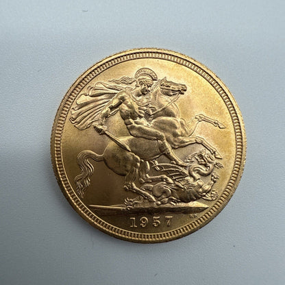 Exclusive Coins 1957 Queen Elizabeth II Full Gold Sovereign (First Year Of Issue ) Nice Grade