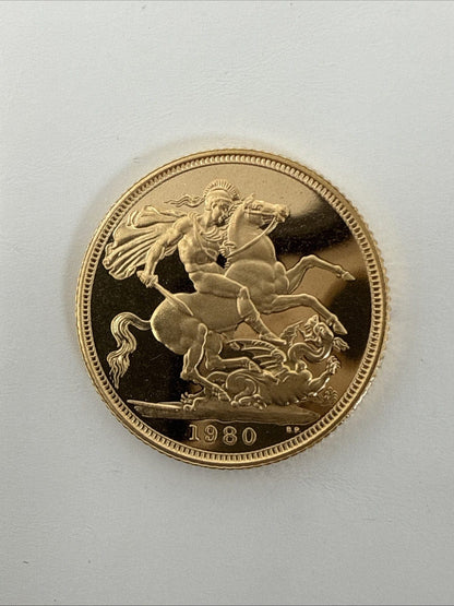 Exclusive Coins 1980 Queen Elizabeth II Proof Full Gold Sovereign Royal Mint (Cased & Certs )