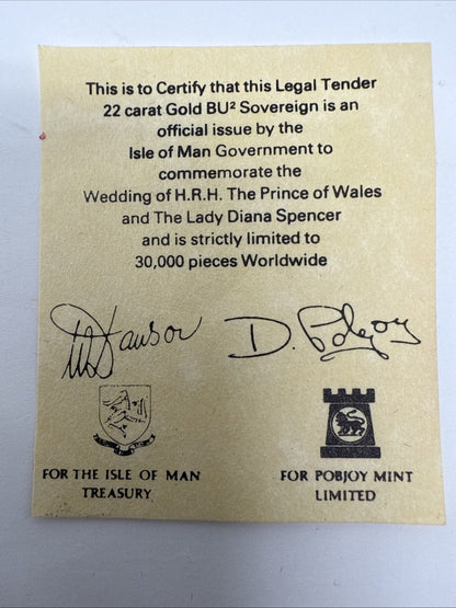 Exclusive Coins 1981 The Prince Of Wales & Lady Diana Gold BU Sovereign 22k