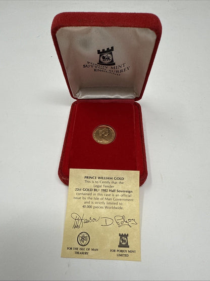 Exclusive Coins 1982 Prince William Gold BU Half Sovereign 22k  As Struck Isle Of Man