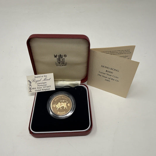 Exclusive Coins 1985 $1000 Lunar  Year Of The Ox  22k Gold Two Pound Coin  Royal Mint As Struck