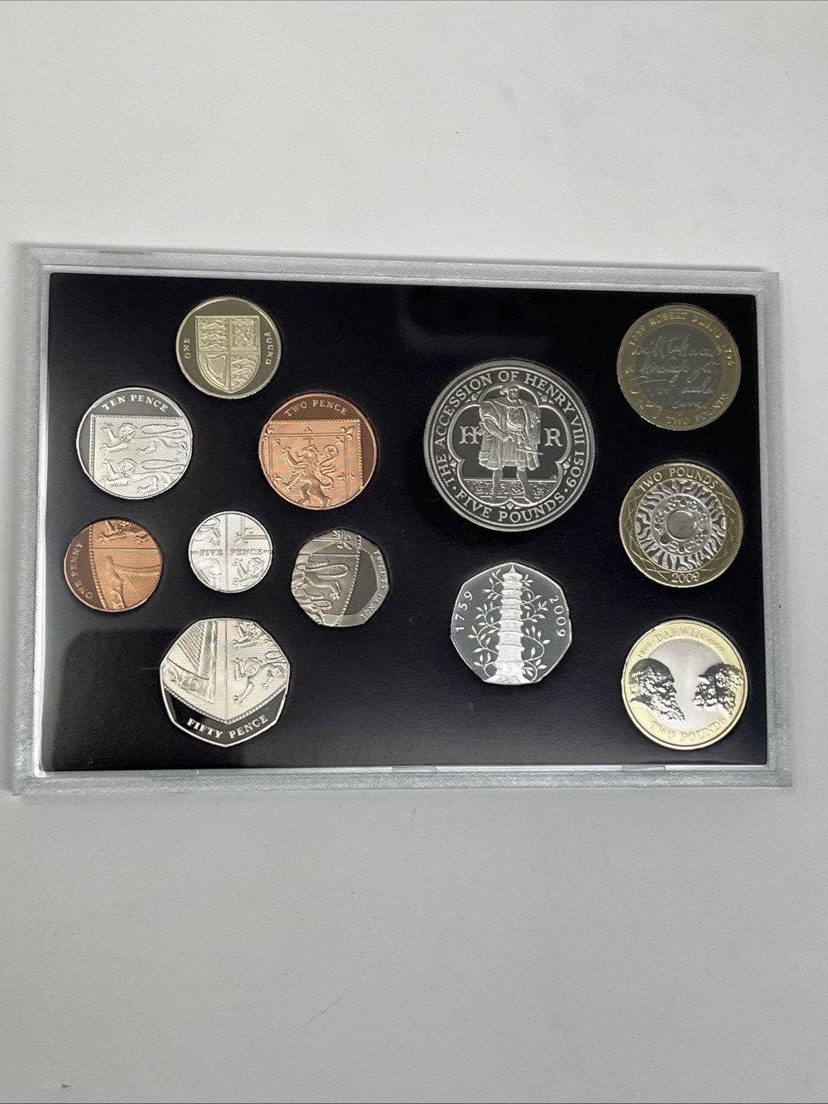 Exclusive Coins 2009 Royal Mint 12 Coin PROOF set , Darwin and Burns £2 , Kew Gardens 50p