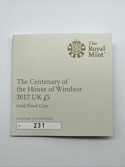 Exclusive Coins 2017 The Centenary Of The House Of Windsor Proof five pound Coin 22k Royal Mint