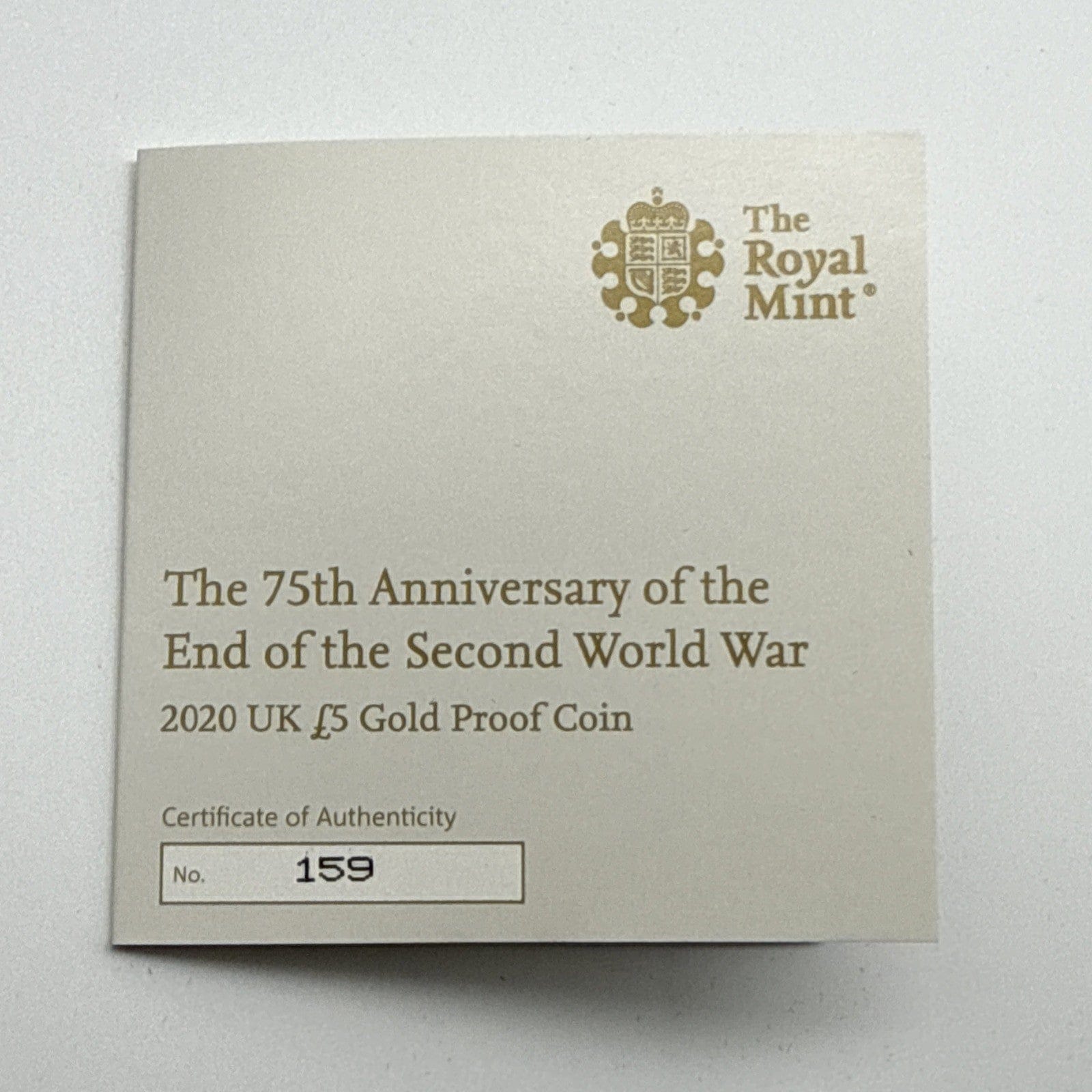 Exclusive Coins 2020 The 75th Anniversary Of The End Of The Second World War £5 Gold Proof Coin