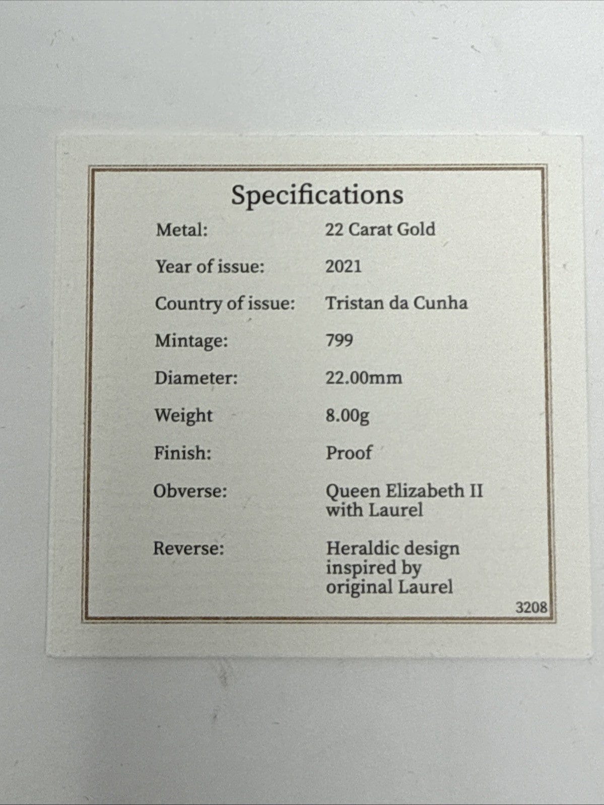 Exclusive Coins 2021 Gold Laurel Gold Proof Coin 22k 8g