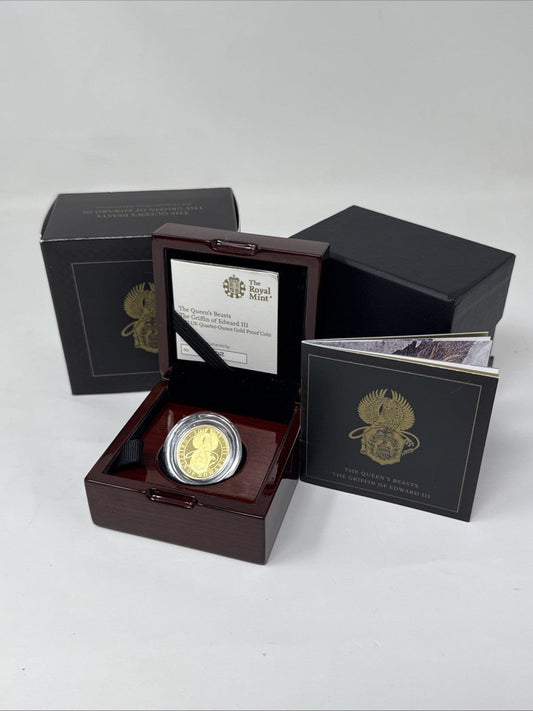 Exclusive Coins 2021 Queens Beast Proof 1/4 Oz The Griffin Of Edward III 24k Coin Royal Mint