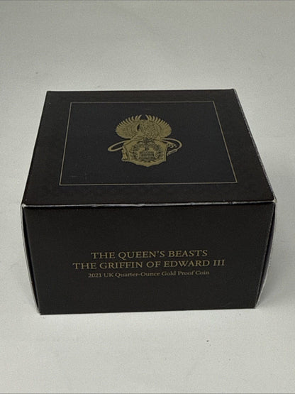Exclusive Coins 2021 Queens Beast Proof 1/4 Oz The Griffin Of Edward III 24k Coin Royal Mint