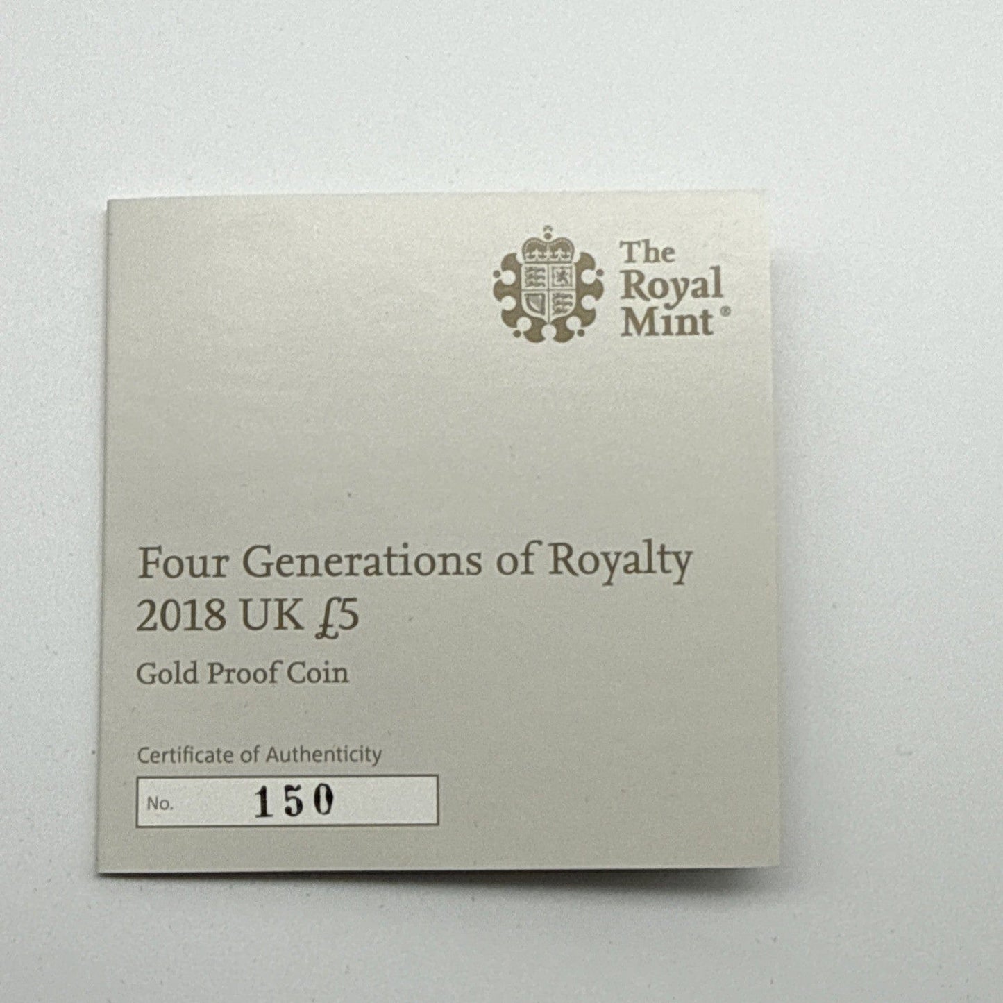Exclusive Coins Queen Elizabeth II 2018 Four Generations Of Royalty Gold Proof £5 Coin 22k