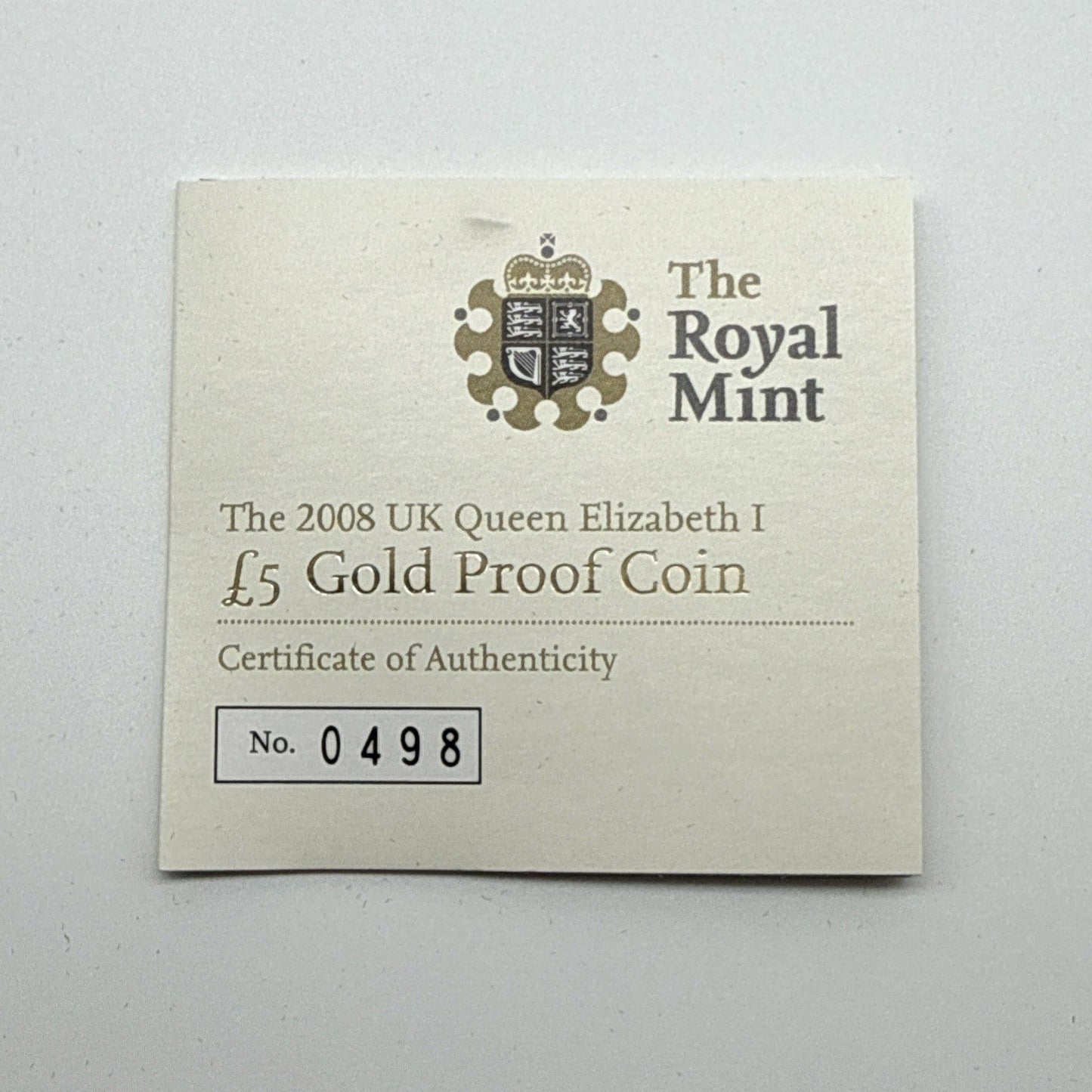 Exclusive Coins The 2008 Uk Queen Elizabeth I £5 Gold Proof Coin 22k Royal Mint