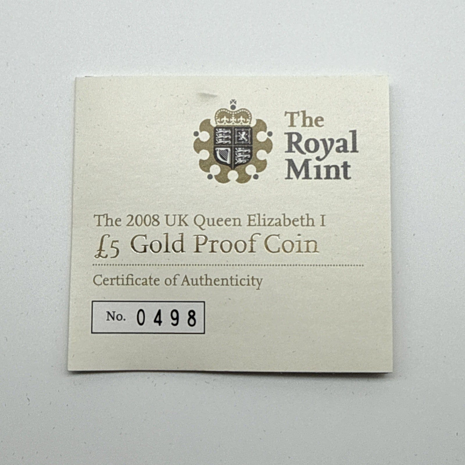 Exclusive Coins The 2008 Uk Queen Elizabeth I £5 Gold Proof Coin 22k Royal Mint