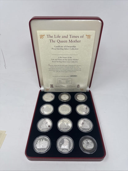 Exclusive Coins The Life & Times Of The Queen Mother 12 Proof Silver Stunning Crowns In The Set