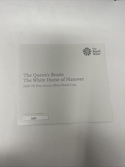 Exclusive Coins The Queens Beast 5oz Silver Proof The White Horse Of Hanover 999.9 Fine