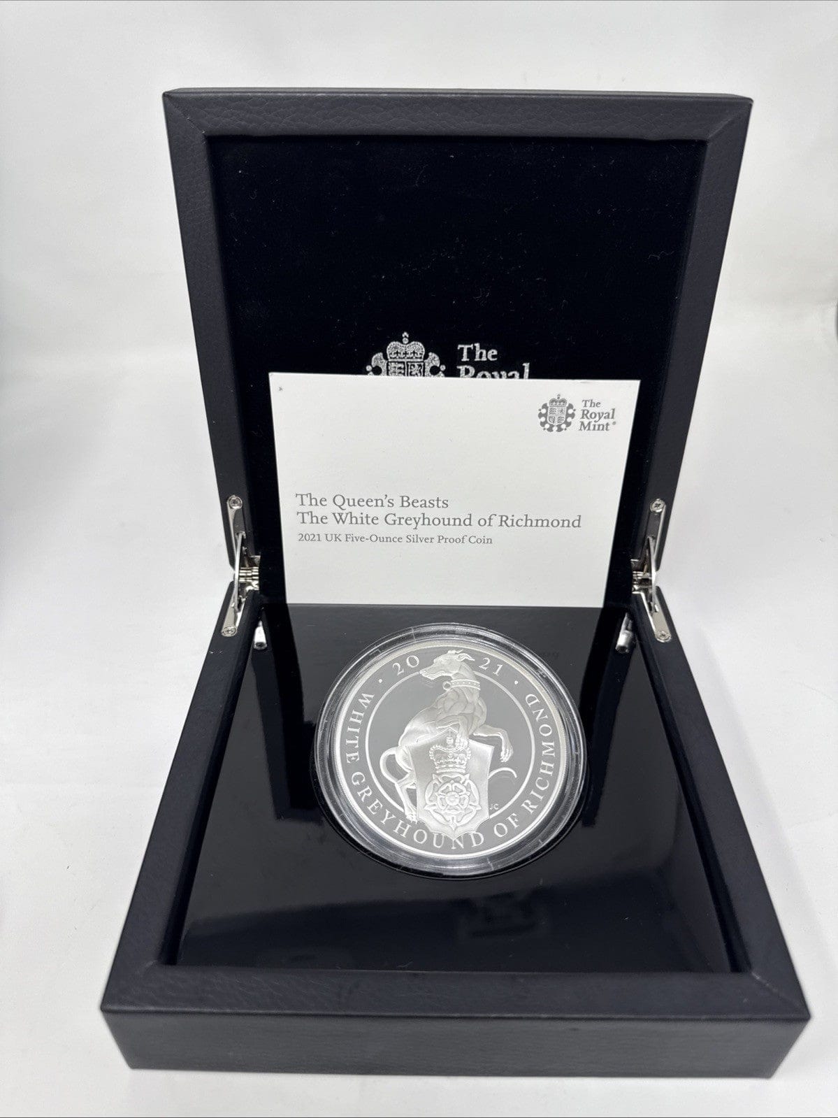 Exclusive Coins The Queens Beast The White Greyhound Of Richmond 5 Oz  Silver Proof Coin