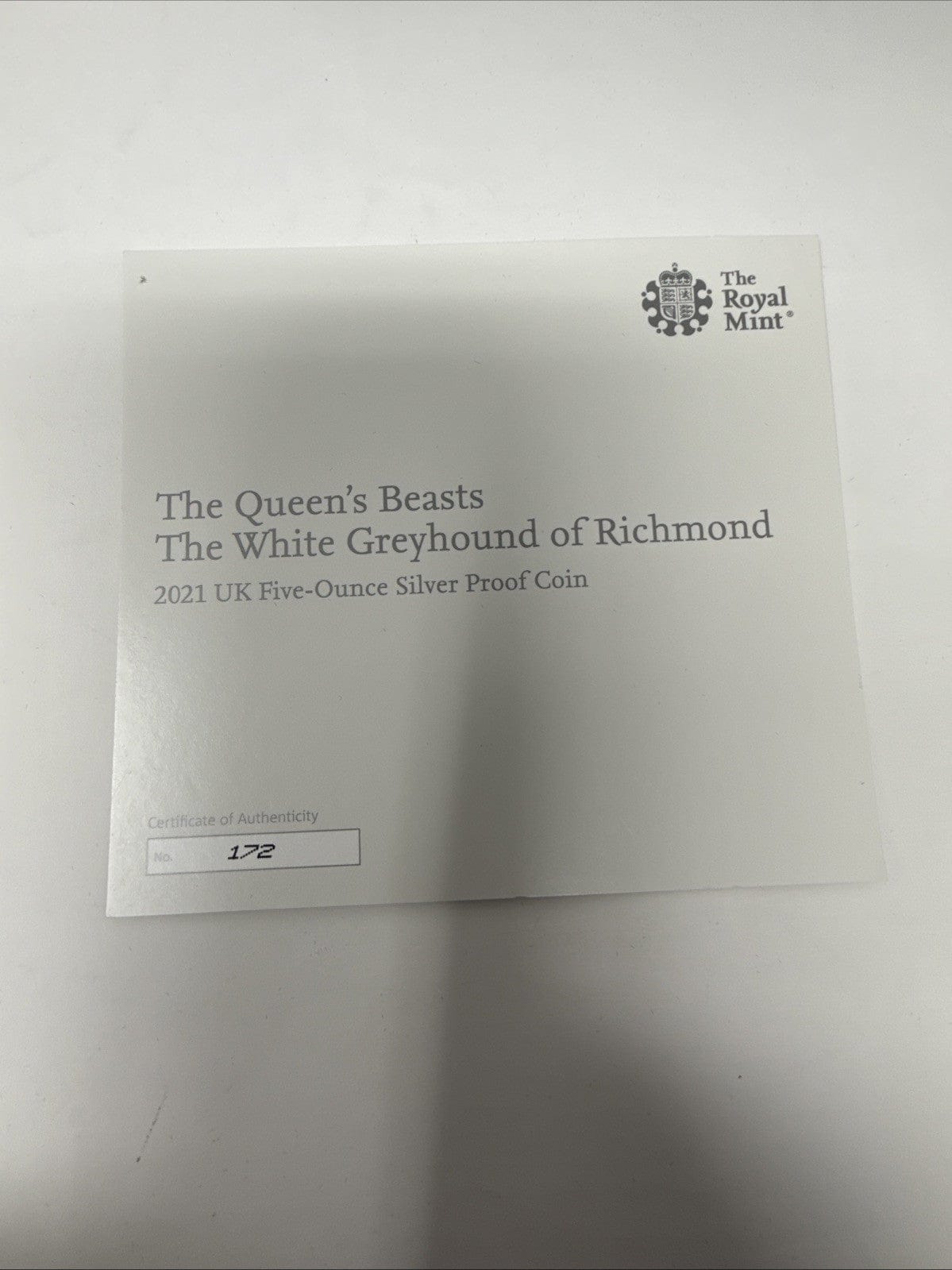 Exclusive Coins The Queens Beast The White Greyhound Of Richmond 5 Oz  Silver Proof Coin