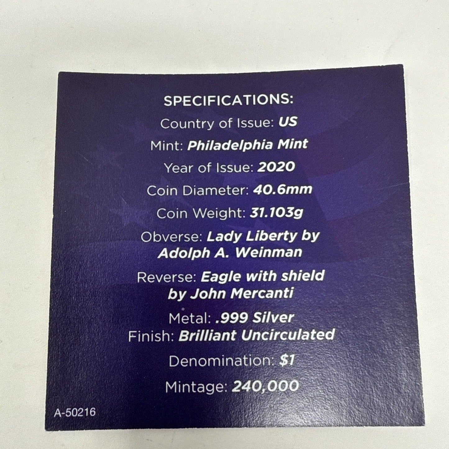 Exclusive Coins US 2020 (P) Emergency Issue Silver Eagle $1 Dollar Coin Philadelphia Mint 1oz