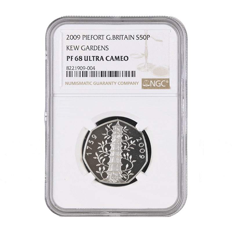 The Royal Mint Coins 2009 Kew Gardens Fifty Pence Proof NGC PF 68 Piefort