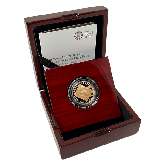 The Royal Mint Coins 2019 Samuel Pepys £2 Gold Proof Coin – 350th Anniversary of the Final Diary Entry