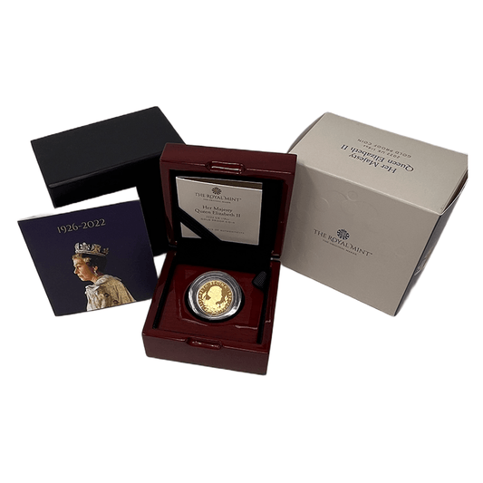The Royal Mint Coins 2022 Her Majesty Queen Elizabeth II 1/4oz Gold Proof Coin – Royal Mint Tribute Issue
