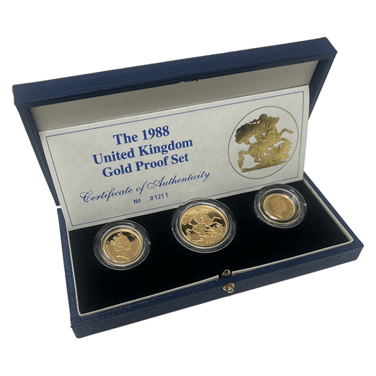 The Royal Mint Gold Coin Collections 1988 UK Gold Proof Sovereign 3-Coin Set – Queen Elizabeth II