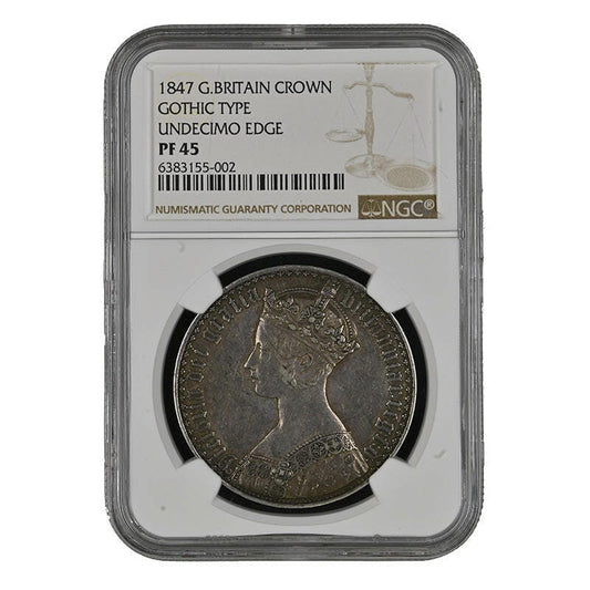 The Royal Mint Coins 1847 UN DEC. G.BRITAIN GOTHIC TYPE CROWN NGC PF 45